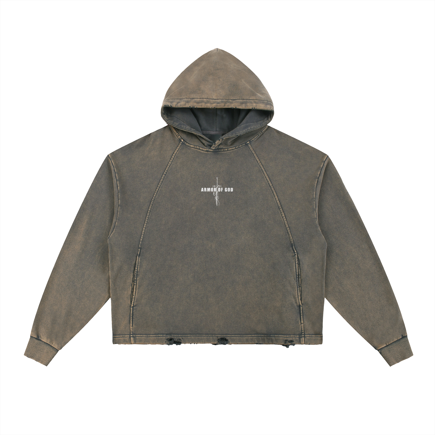 Vintage washed frayed-hem hoodie